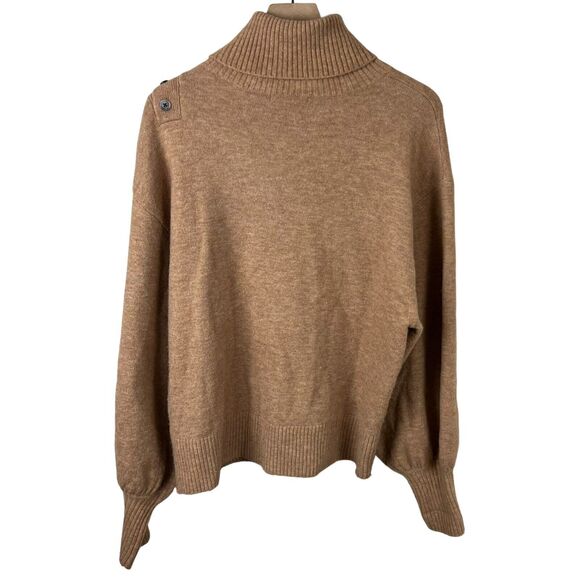Marissa Webb Brown Cashmere Blend Balloon Sleeve Blake Turtleneck Sweater Medium - Picture 3 of 6